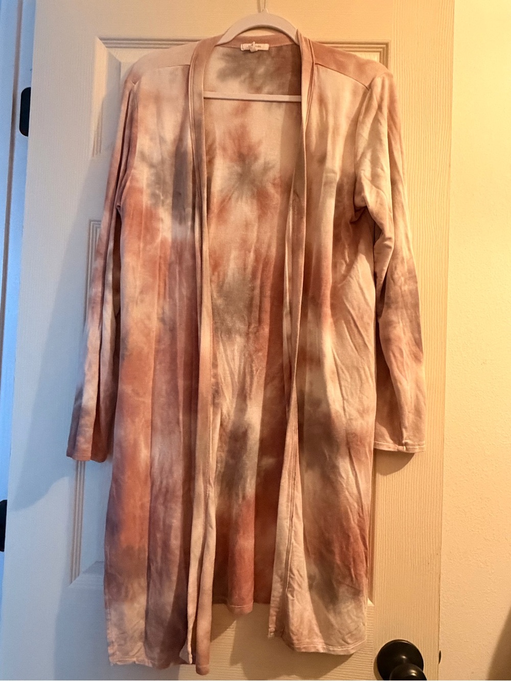 Maurices Pink & Gray Tie-Dye Open Front Duster Cardigan | Size Large